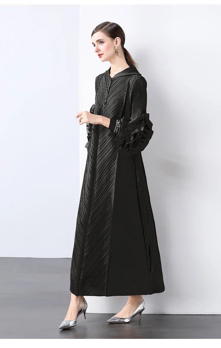 Plissé Pleated Long Sleeve Dress