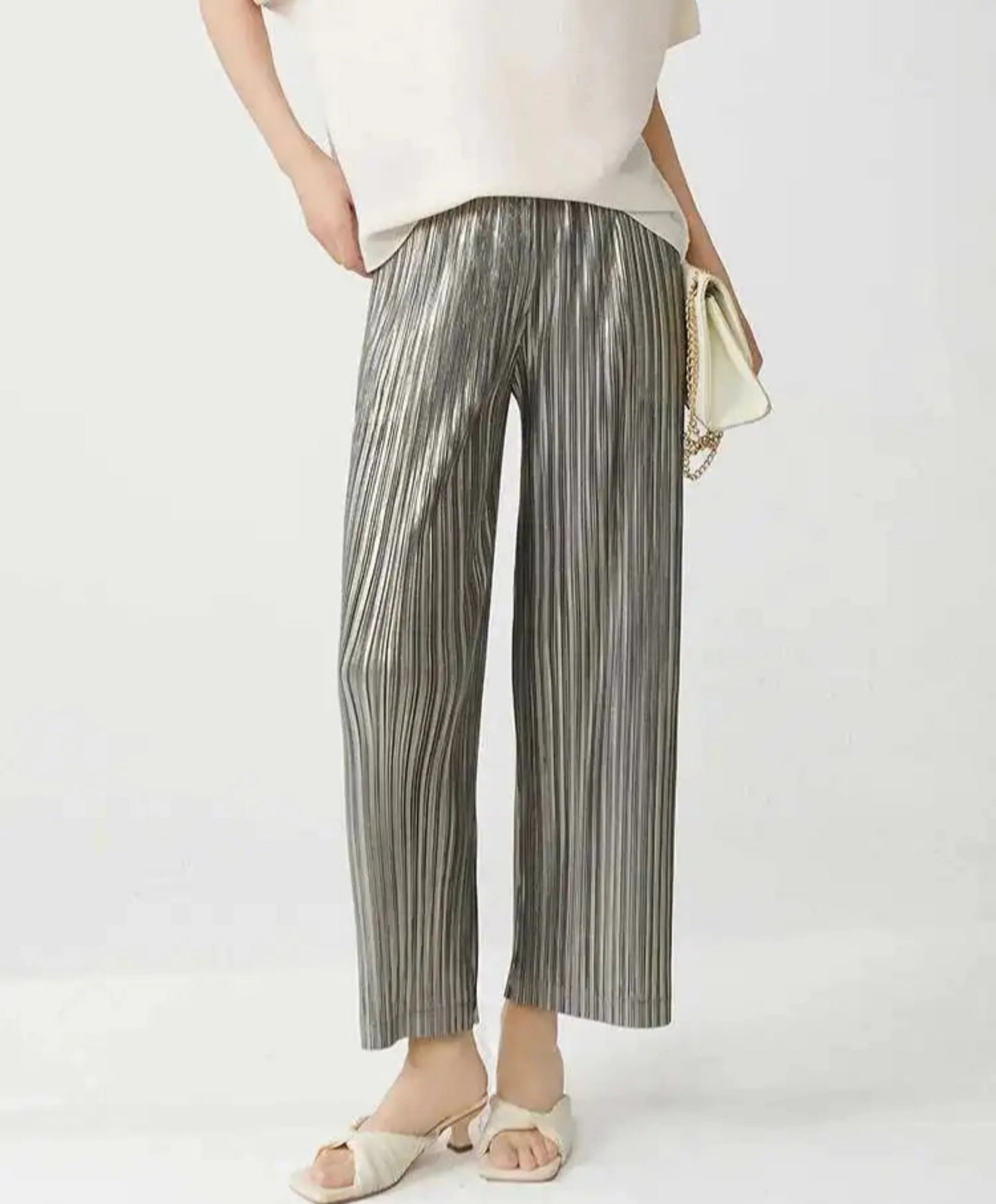 High-Waisted Plissé Trousers