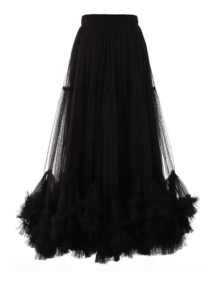 Luxury Tulle Ruffle Midi Skirt