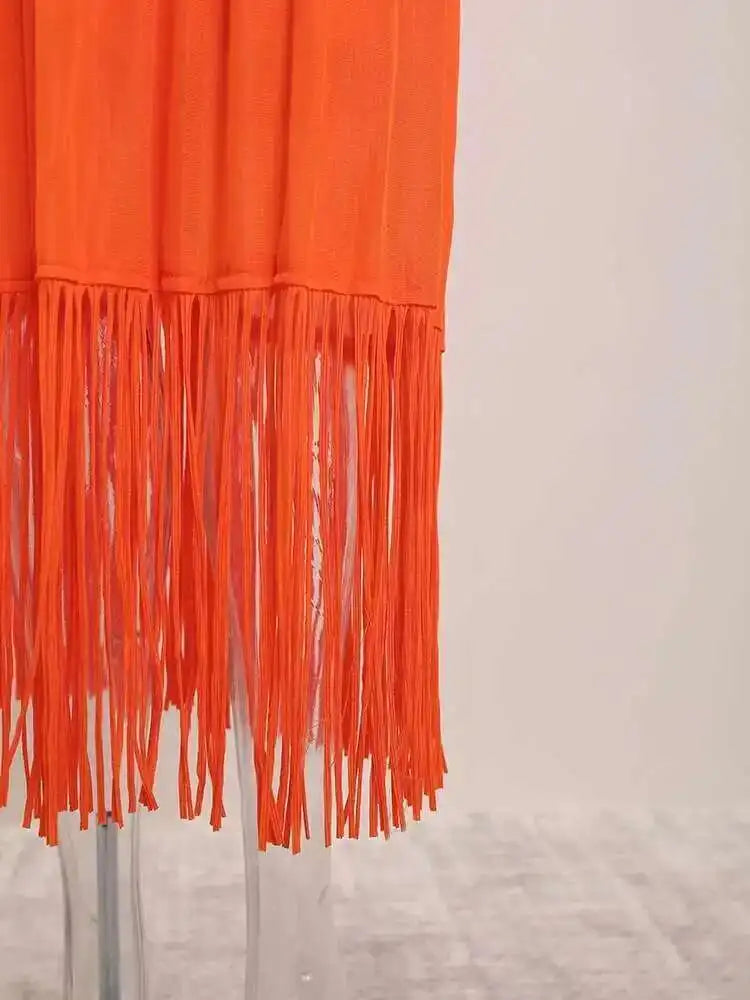 Elegant Fringe Hem Plissé Dress
