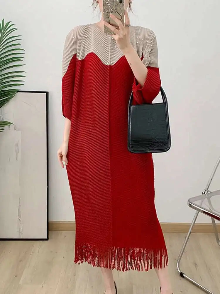 Luxury Plissé Dress with Tassel