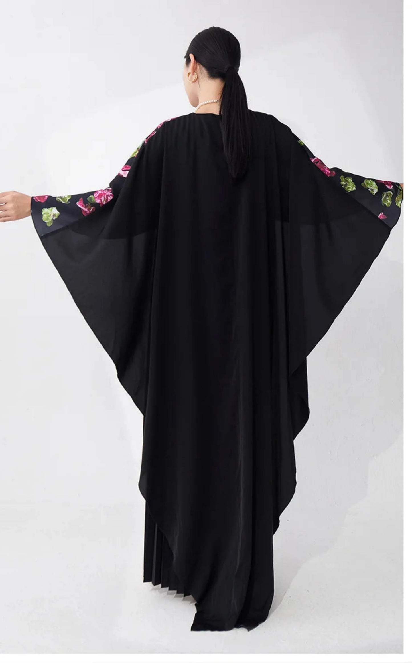 Pleated Petite Floral Cape Dress