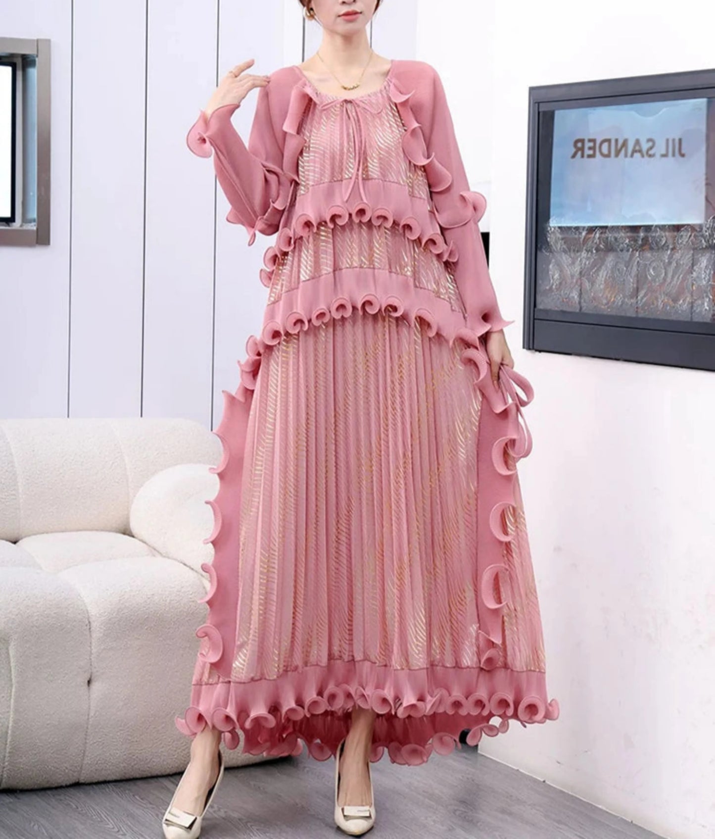 Luxury Plisse Ruffled Tiered Dress