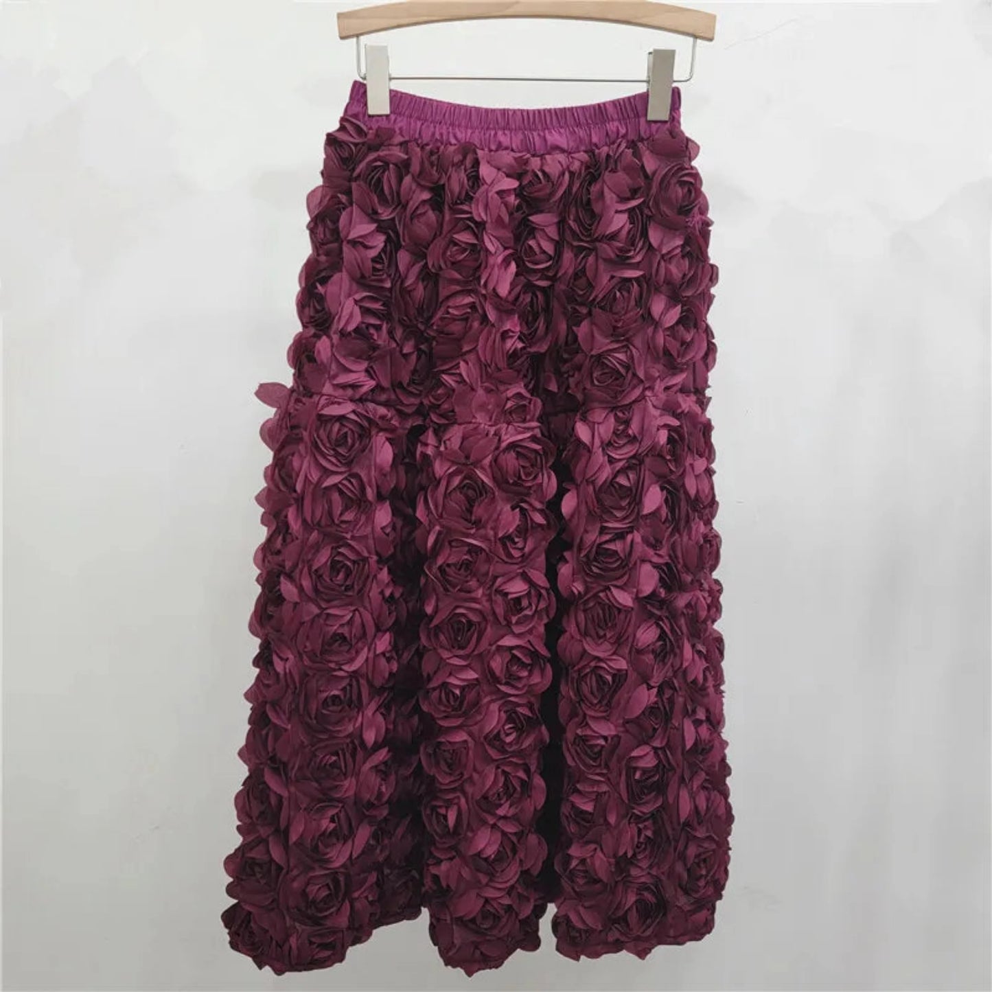 Rose Tulle Romantic Flared Midi Skirt