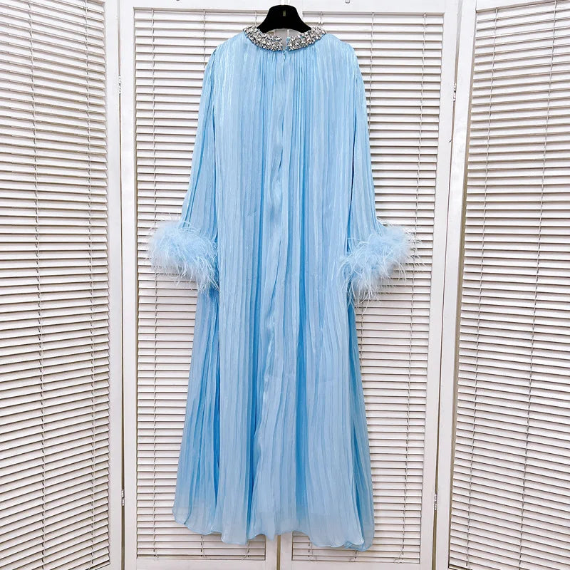 Luxe Pleated Feather Midi Dress