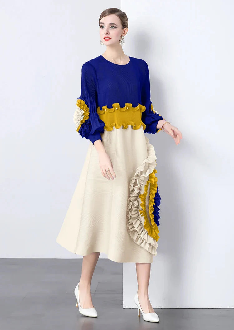 Ruffle Sleeve Plisse Dress