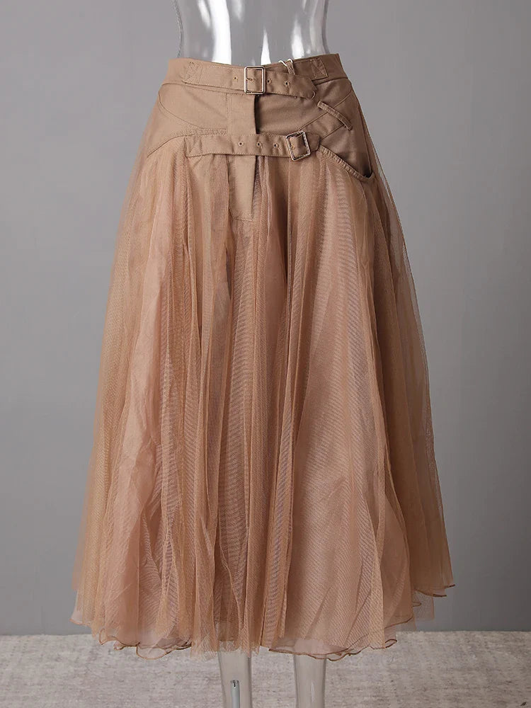 Luxury Tulle Mesh Buckle Skirt