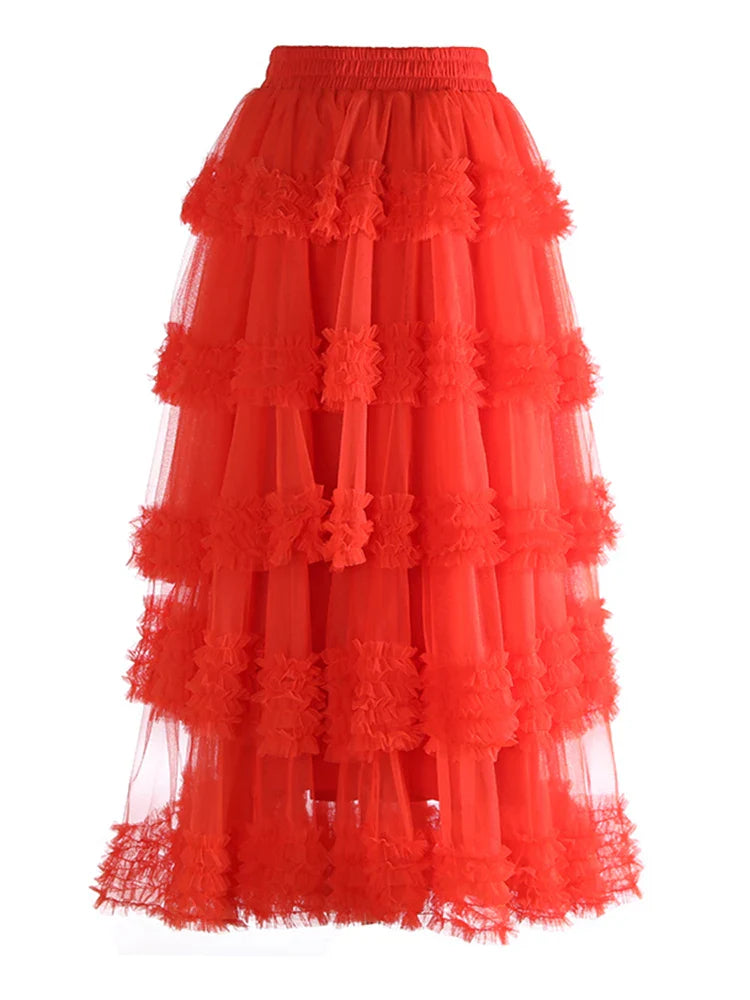 Romantic Ruffles Pull-on Midi Skirt
