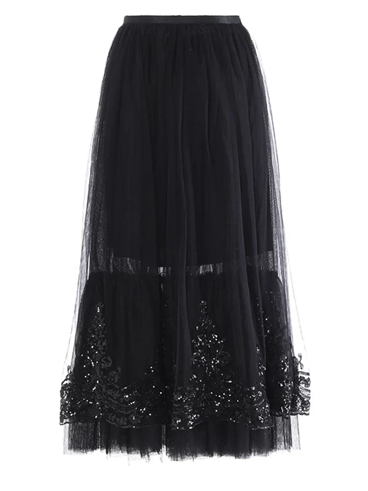 Luxury Lace Embroidered Tulle Skirt