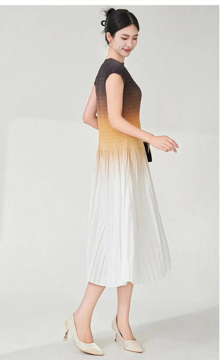 Designer Ombre Pleated Midi Dress