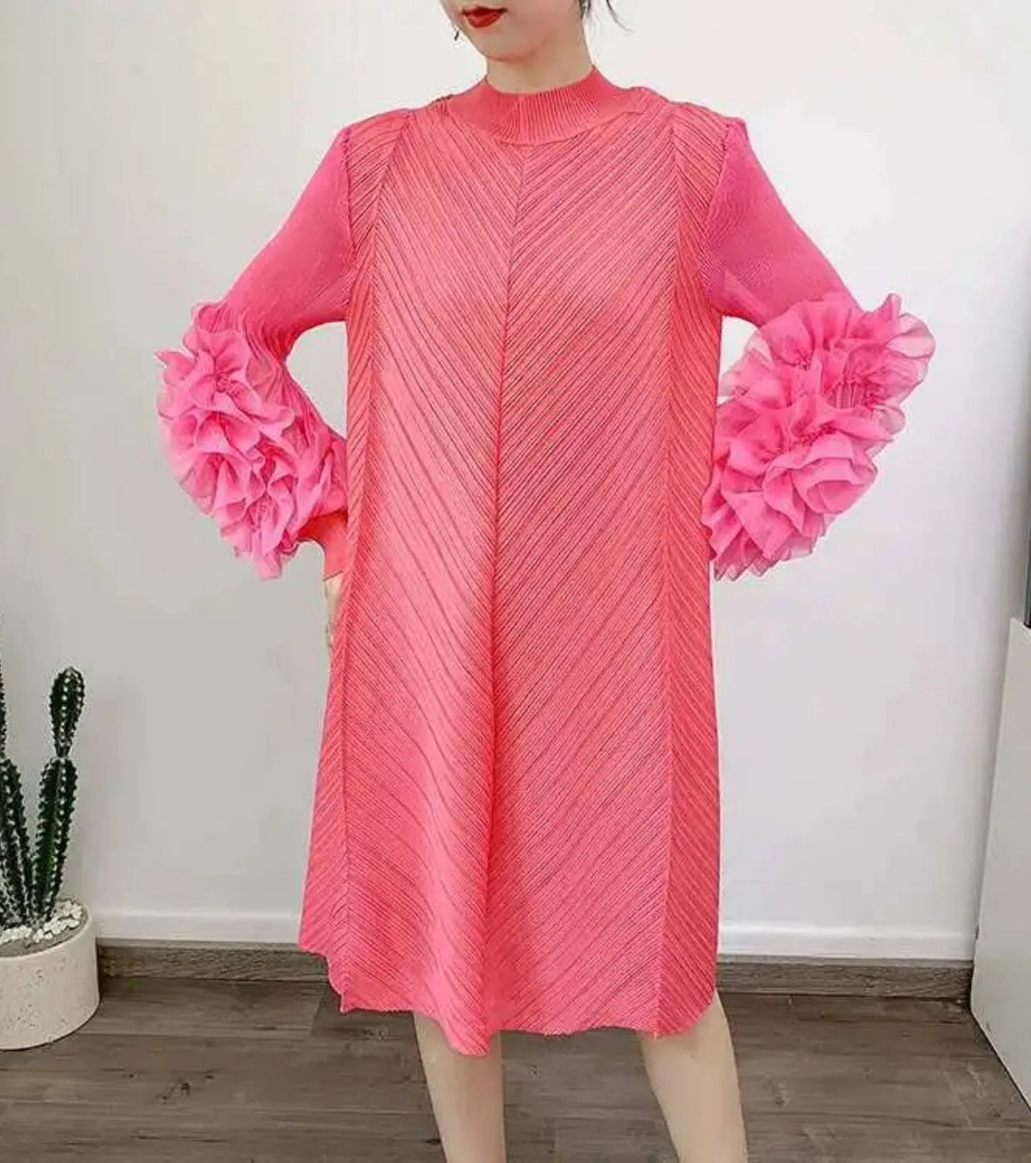 Luxury Pleated Floral Ruffle Dress