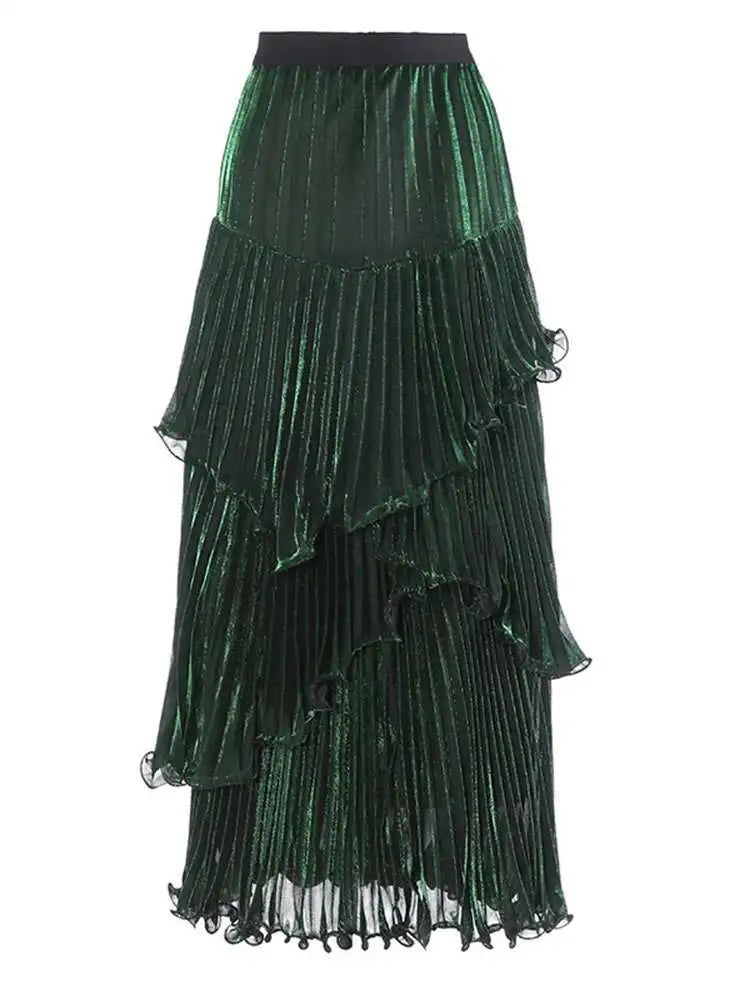 Metallic Tiered Midi Skirt