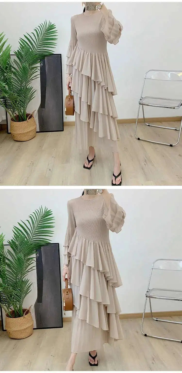 Elegant Ruffled Pleated Dress