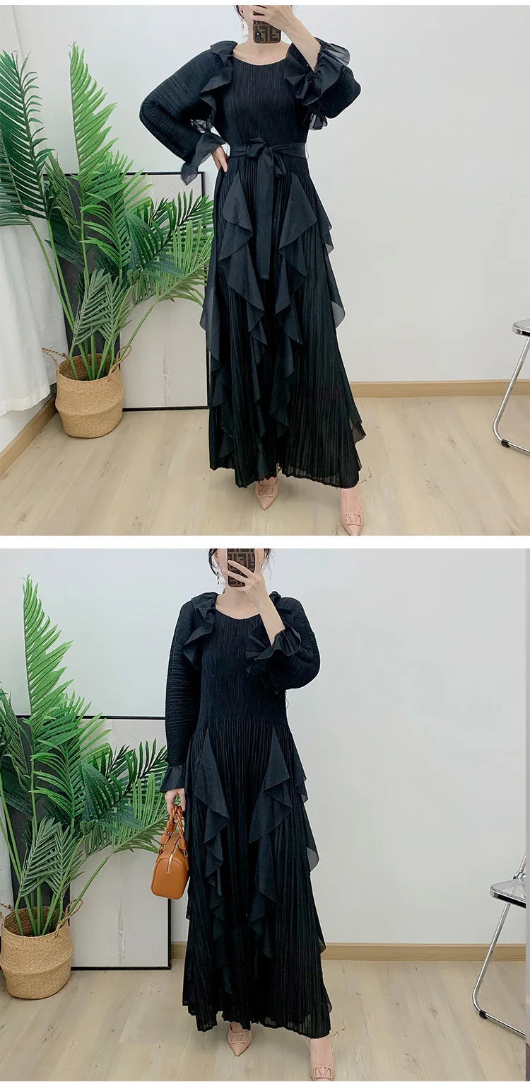 Luxury Pleated Ruffle Midi Dress