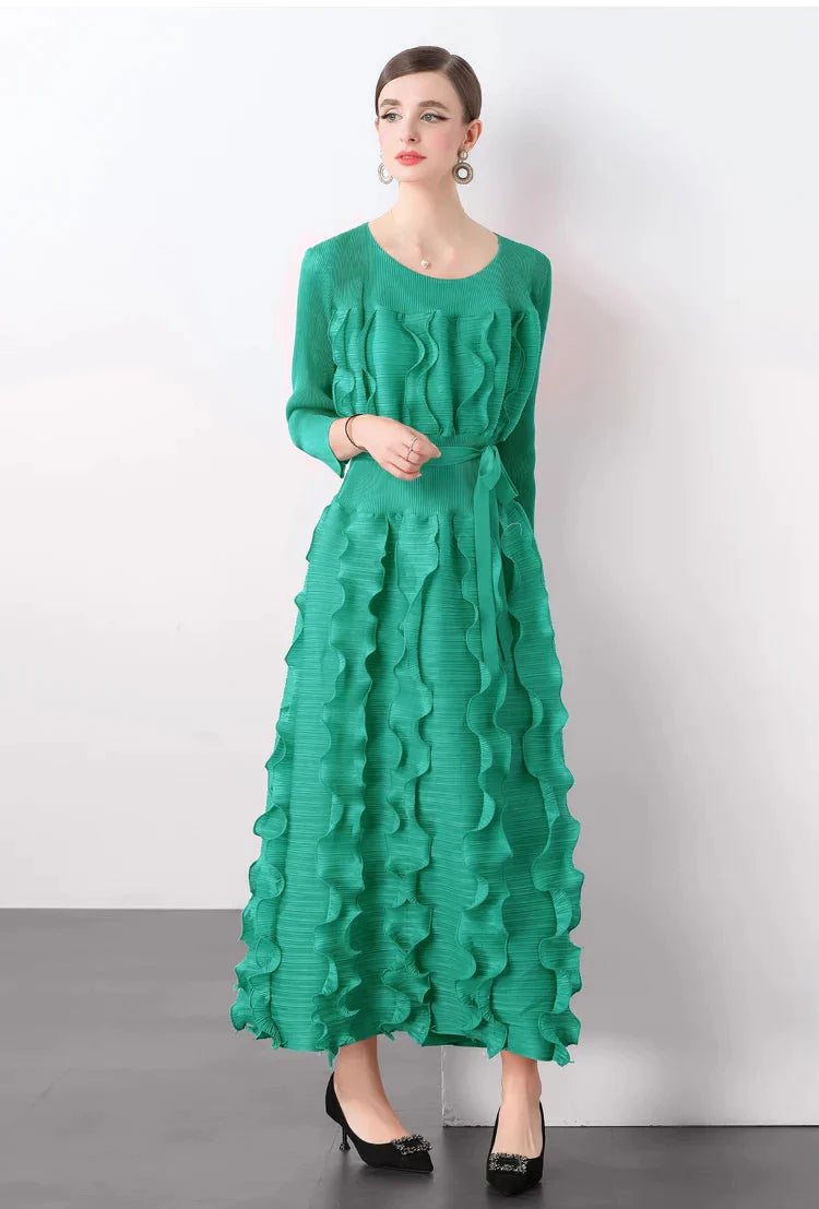 Chic Plissé Pleated Midi Dress