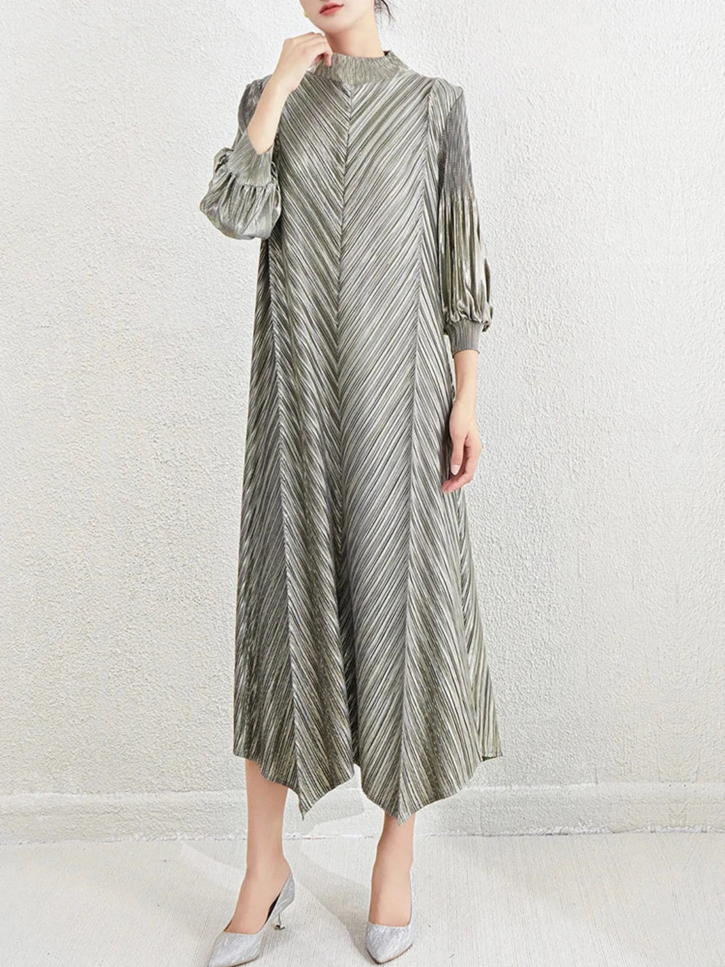 Luxe Pleated Bishop Sleeve Dress