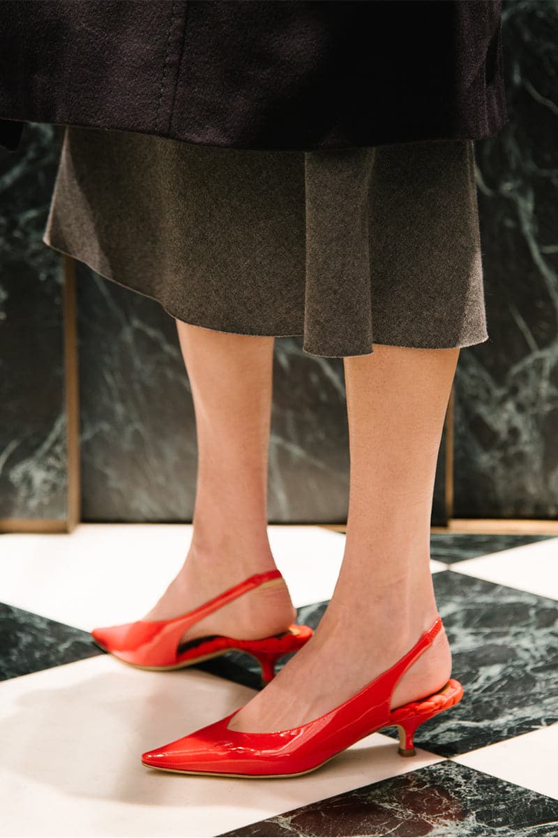 SILVANA RED PATENT-EFFECT SLINGBCK PUMPS