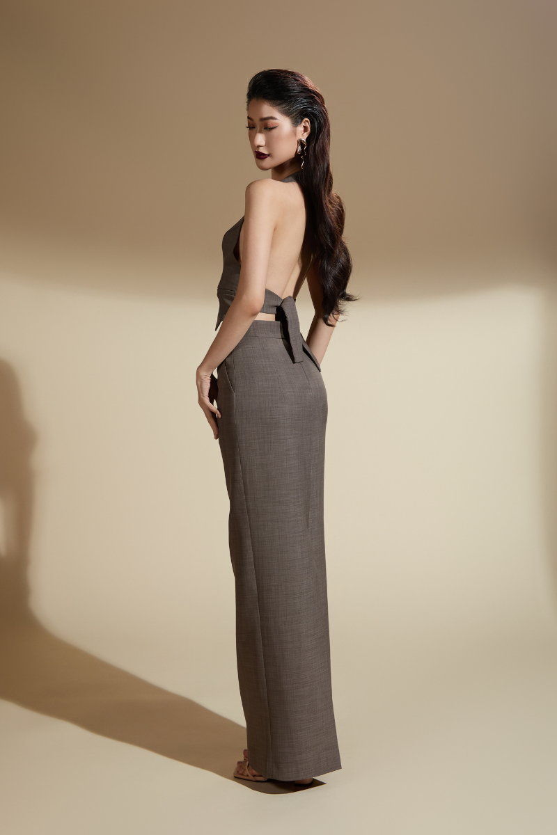 NORA HALTER BACKLESS COTTON VEST AND SKIRT SET