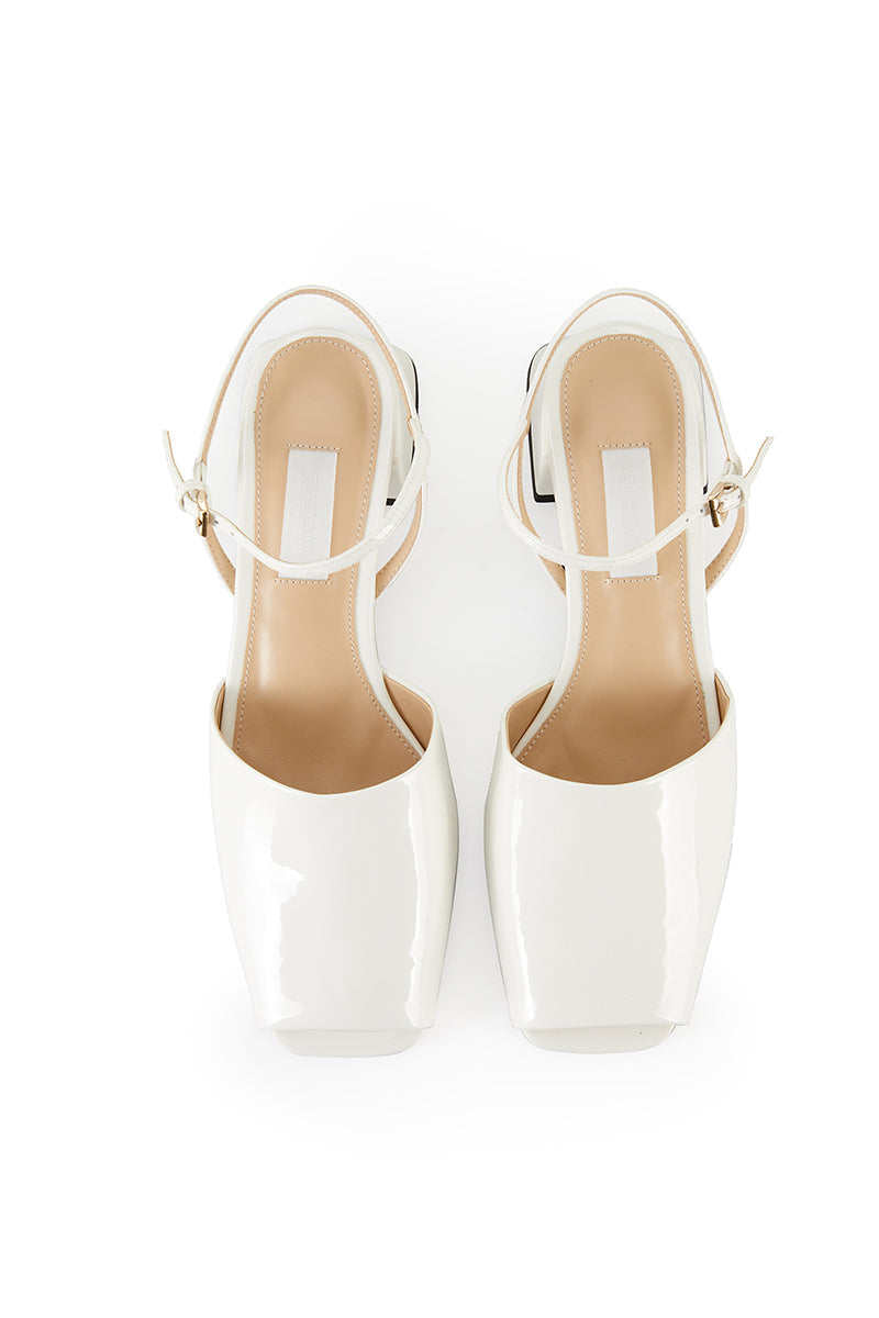 PEEP TOE SLINGBACK HEELS IN IVORY