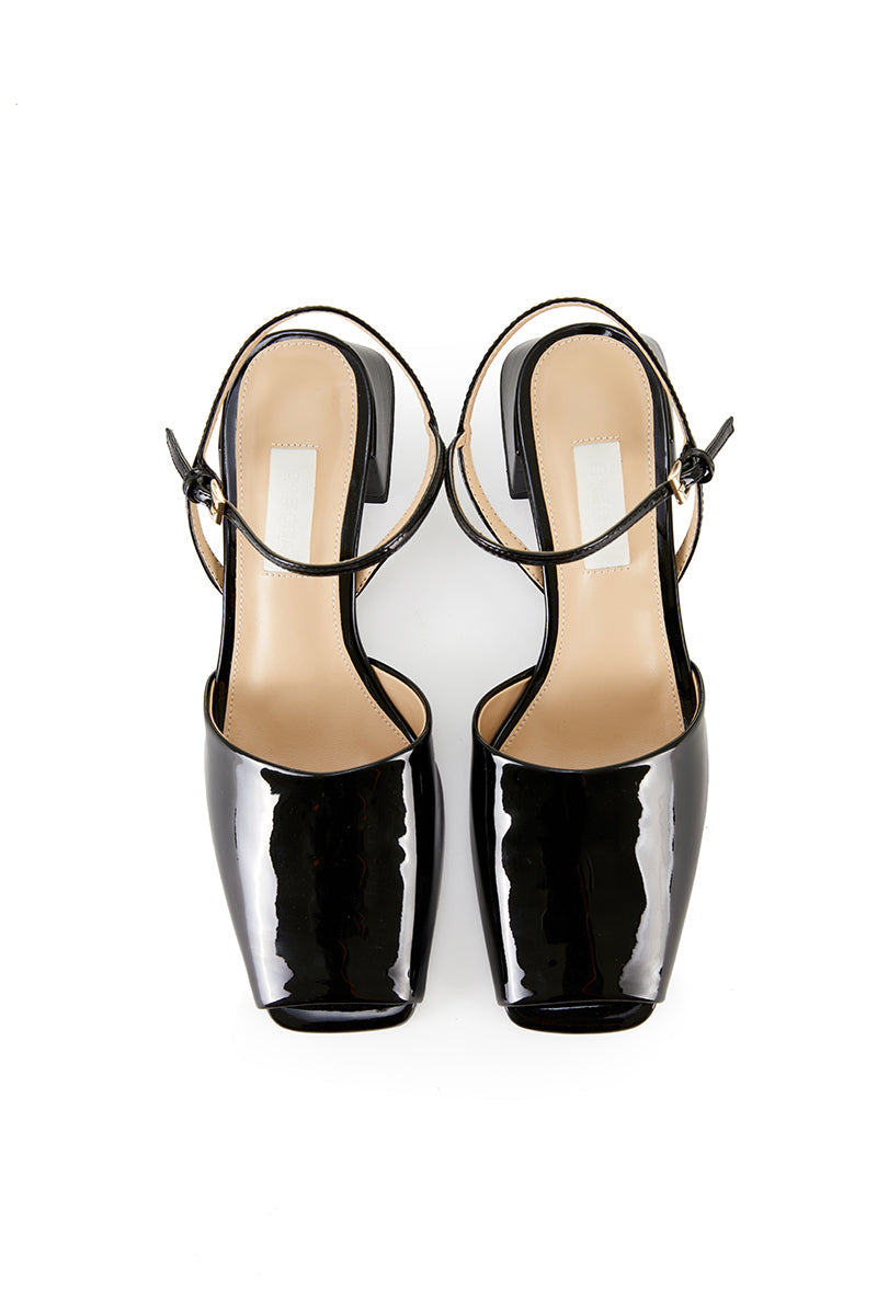 PEEP TOE SLINGBACK HEELS IN BLACK