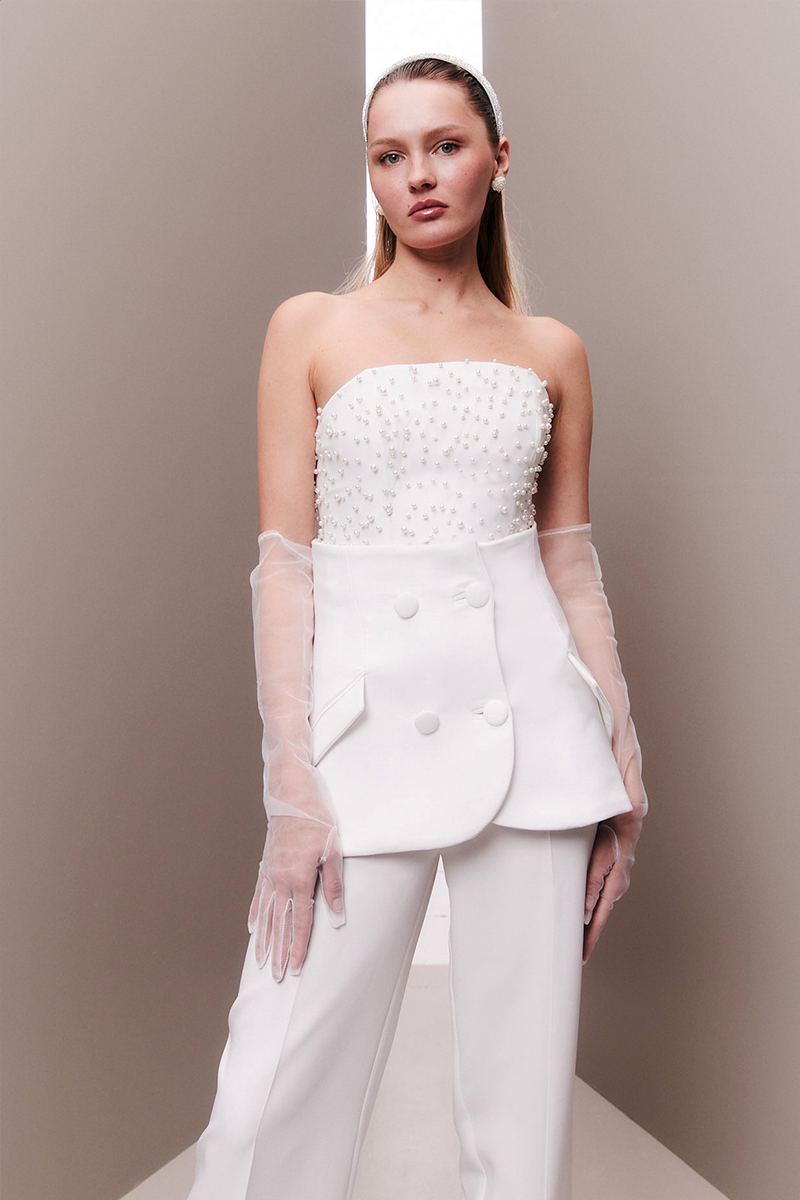 PEARL EMBELLISHED HOURGLASS BRIDAL THREE-PIECE SET
