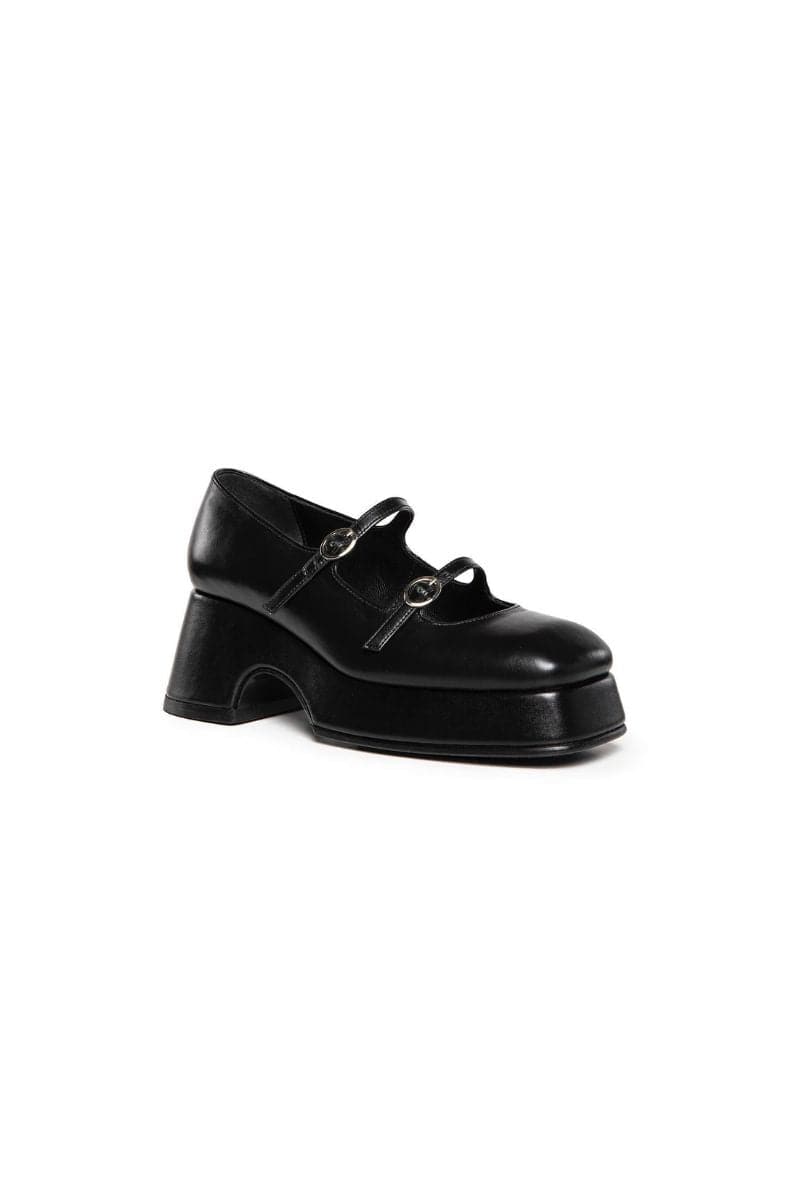 MARY JANE BLACK LEATHER PLATFORM SHOES