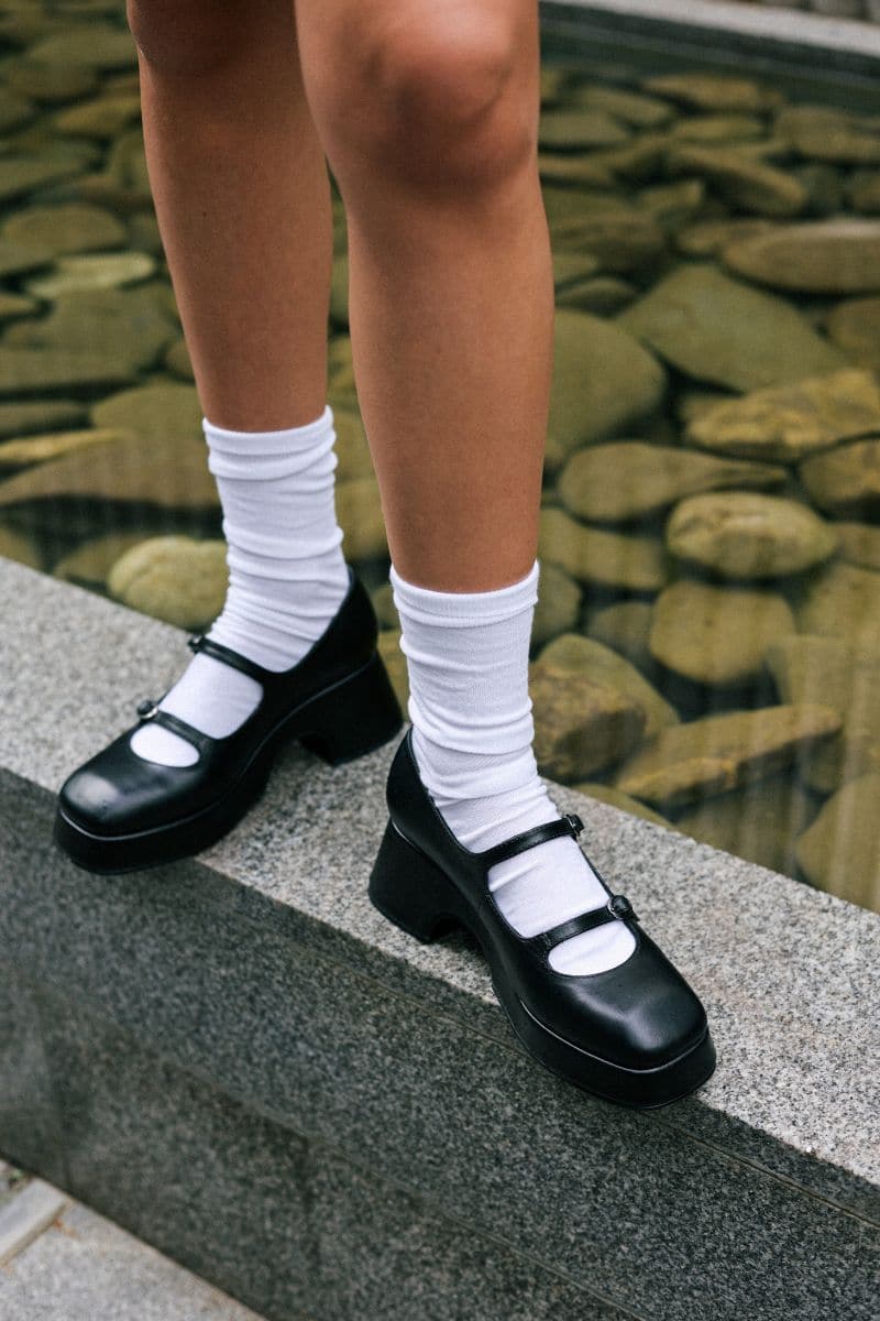 MARY JANE BLACK LEATHER PLATFORM SHOES