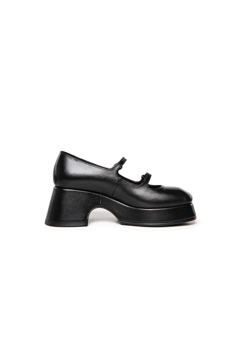 MARY JANE BLACK LEATHER PLATFORM SHOES