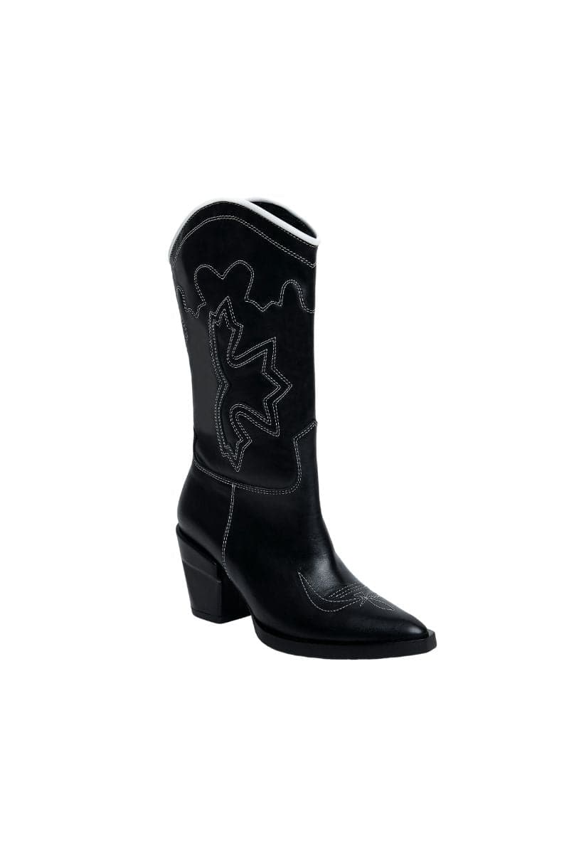 MID-CALF BLACK LEATHER COWBOY BOOTS