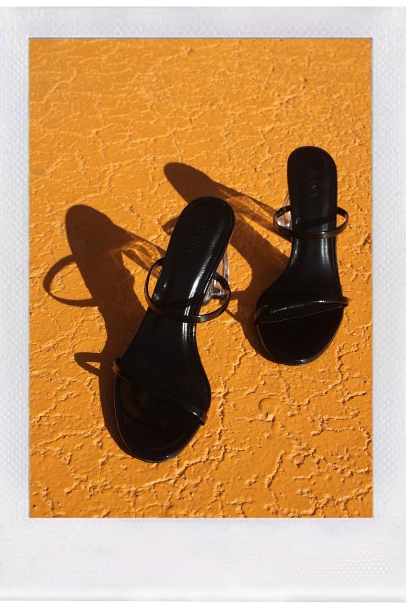FIORELLINI GLASS BLACK PATENT BLOCK HEELS