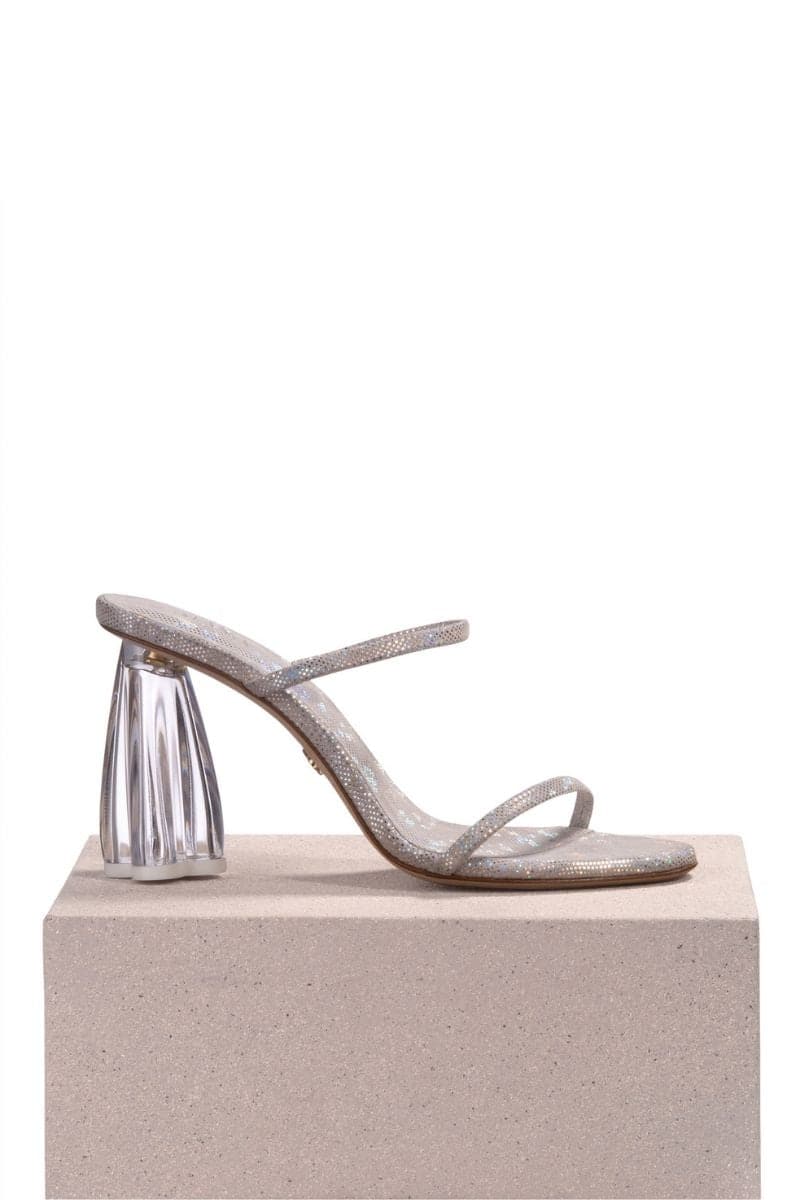 FIORELLINI GLASS DISCO SUEDE BLOCK HEELS