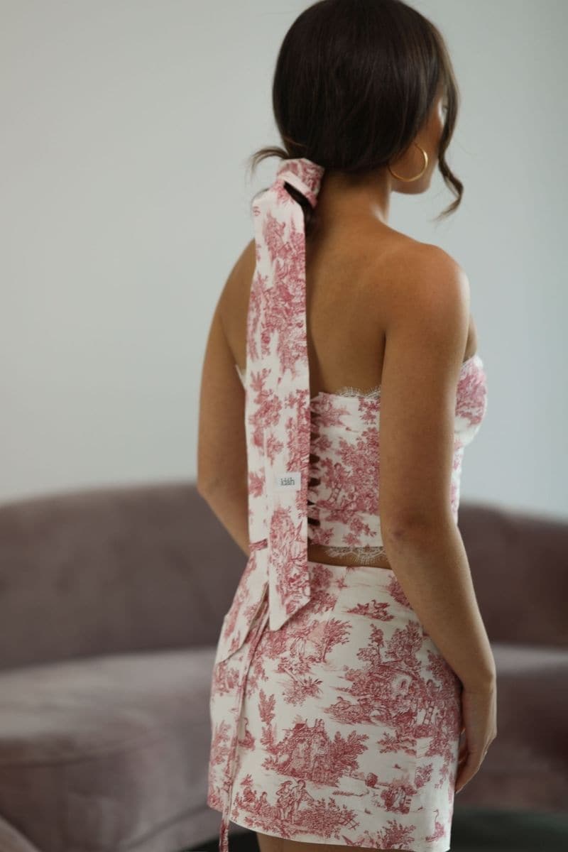 RED TOILE AURORA CORSET AND SKIRT SET