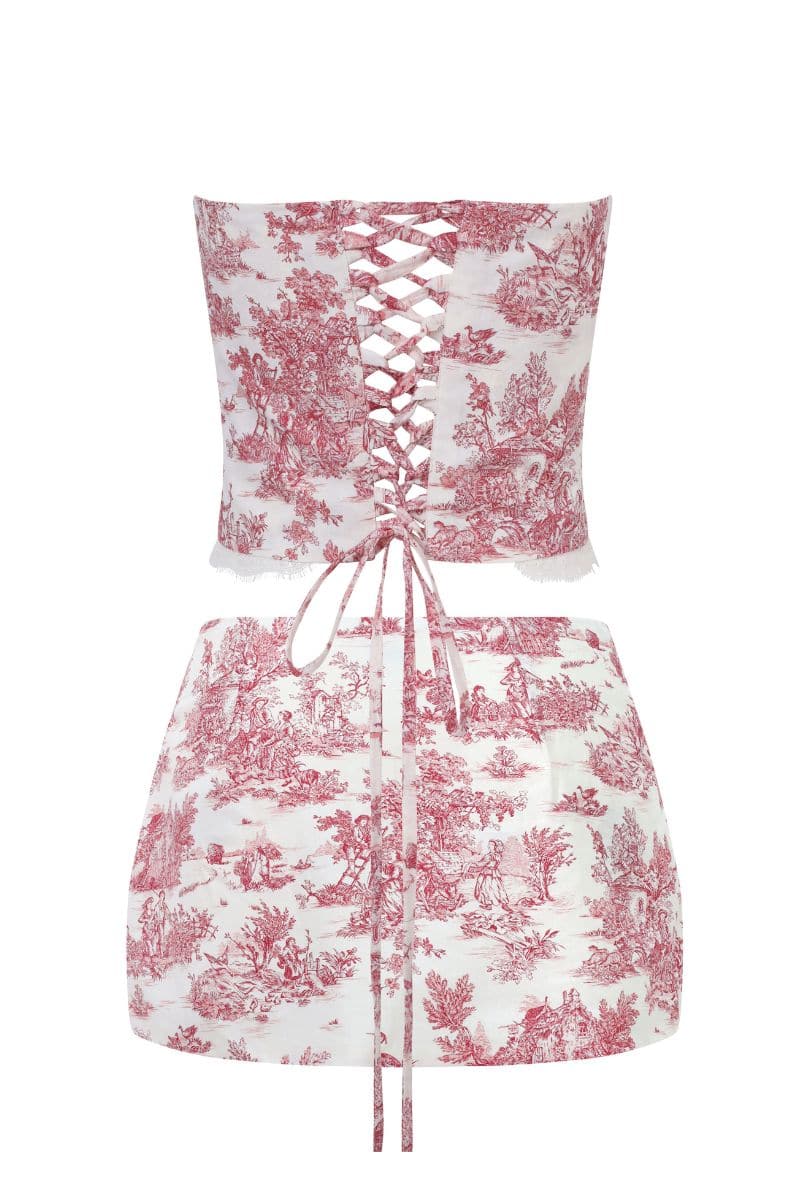 RED TOILE AURORA CORSET AND SKIRT SET