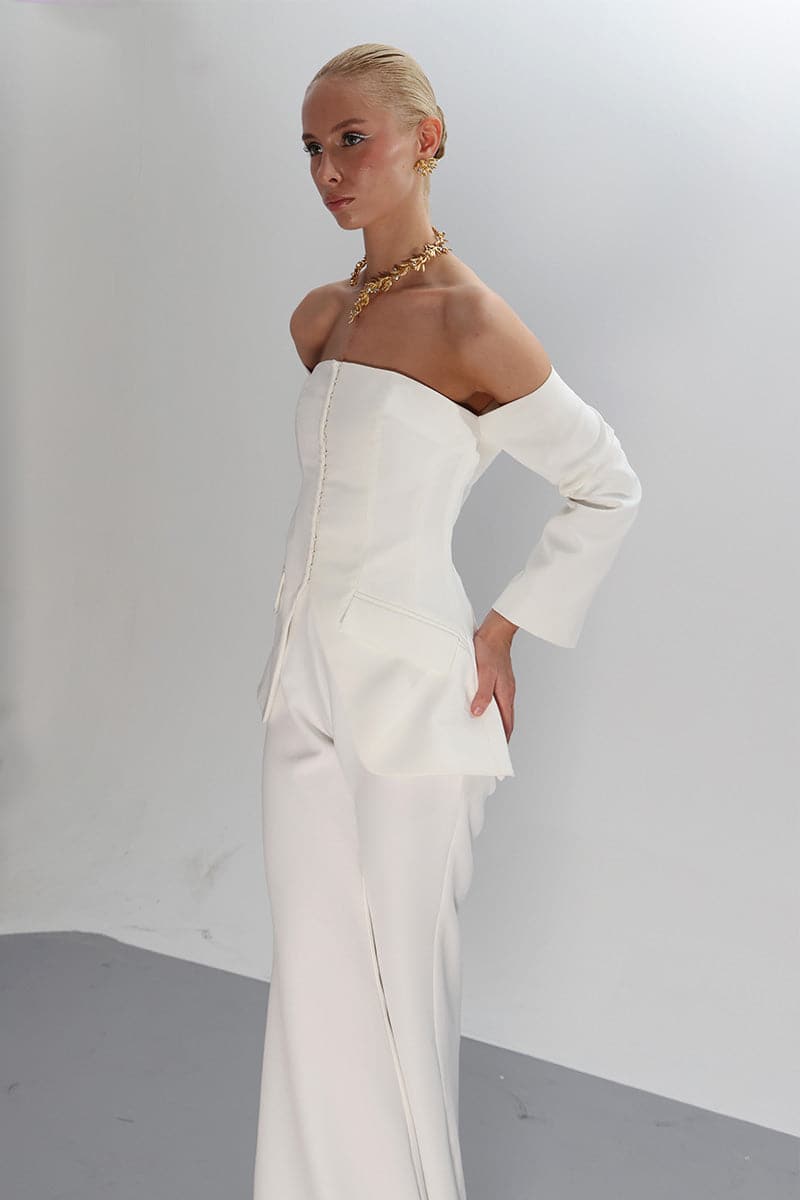 STRAPLESS BRIDAL ENSEMBLE TOP AND PANTS SET