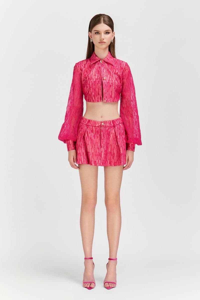 CARNELIAN CROPPED SHIRT AND MINI SKIRT SET