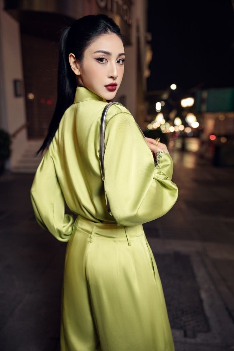 FARAH LIME GREEN SILK SATIN CRYSTAL SHIRT AND PANTS SET