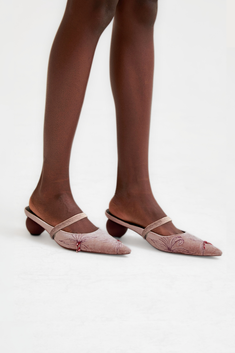 SARAI DUSTY PINK VELOUR MULES