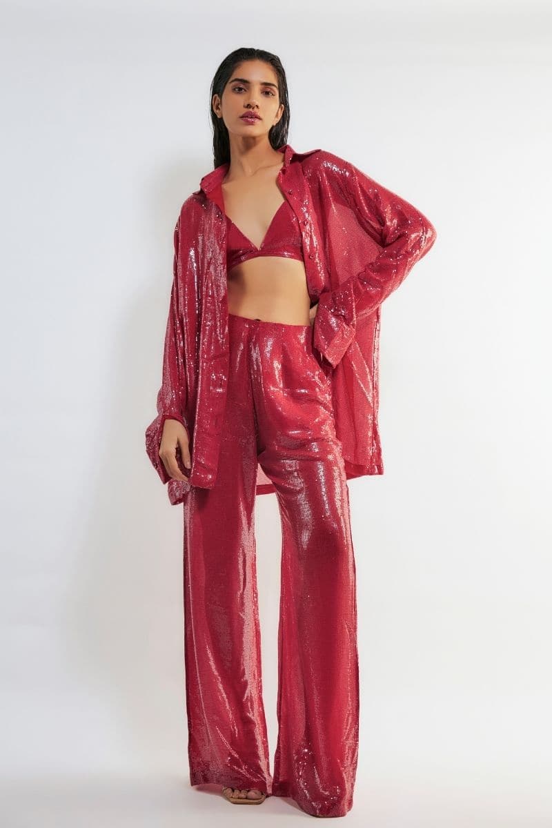 TRACY RED SEQUIN CO-ORD SET