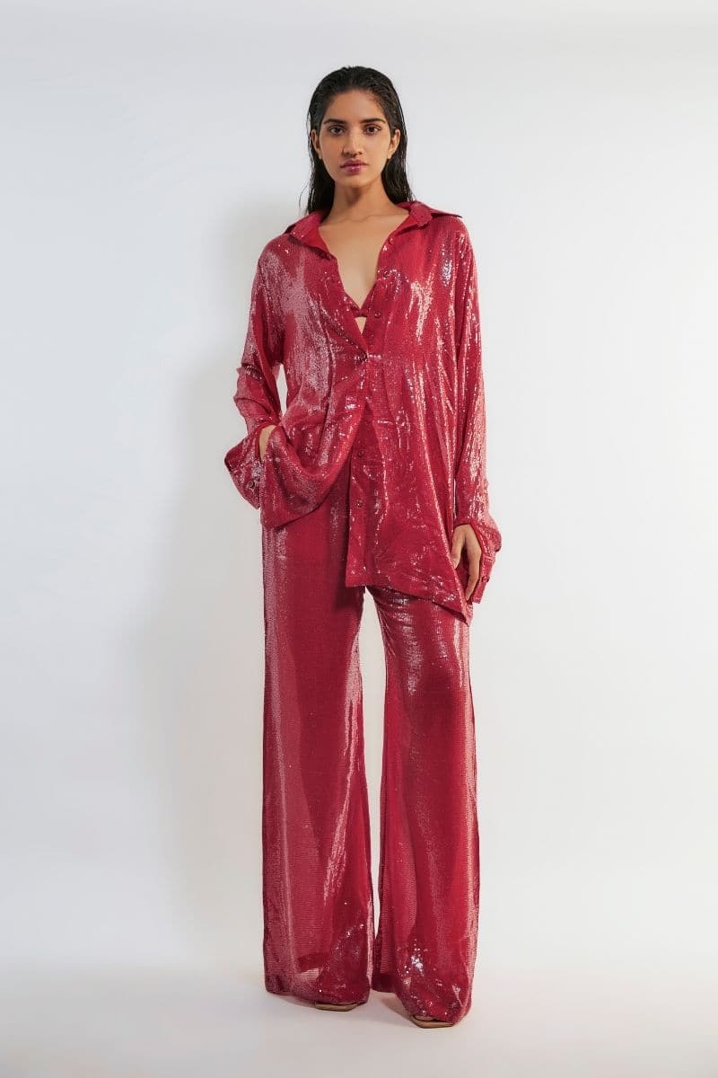 TRACY RED SEQUIN CO-ORD SET