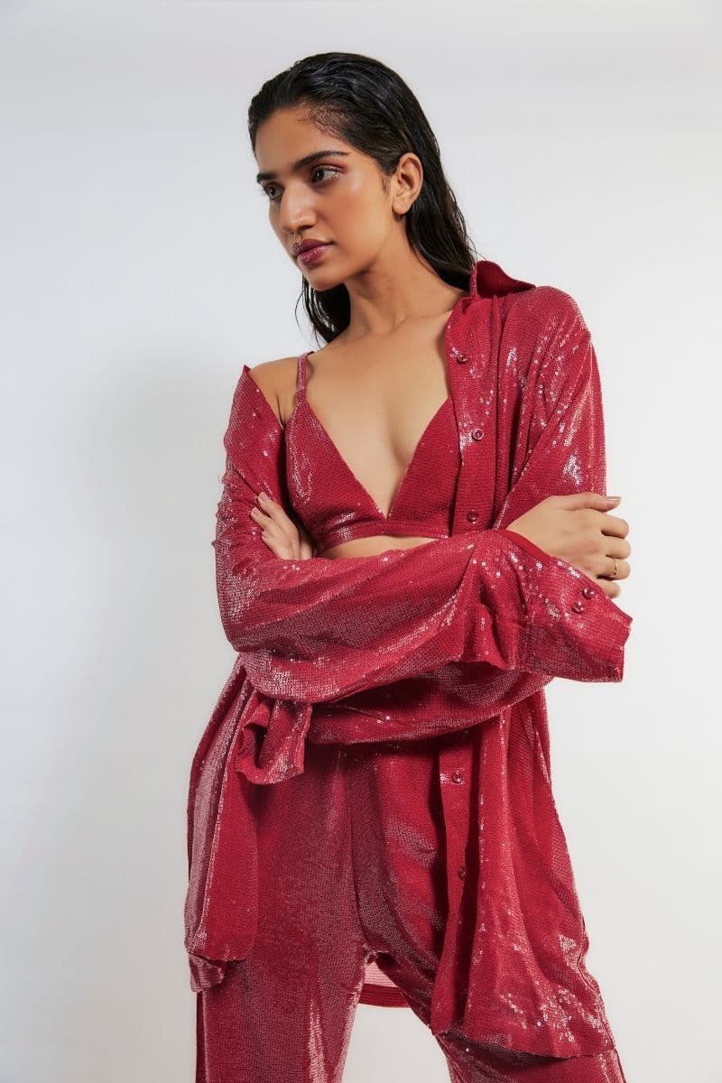 TRACY RED SEQUIN CO-ORD SET