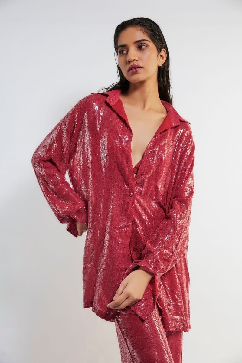 TRACY RED SEQUIN CO-ORD SET