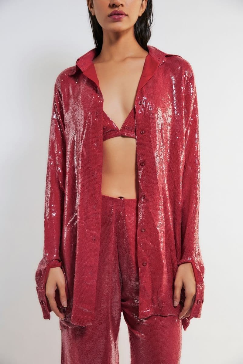TRACY RED SEQUIN CO-ORD SET