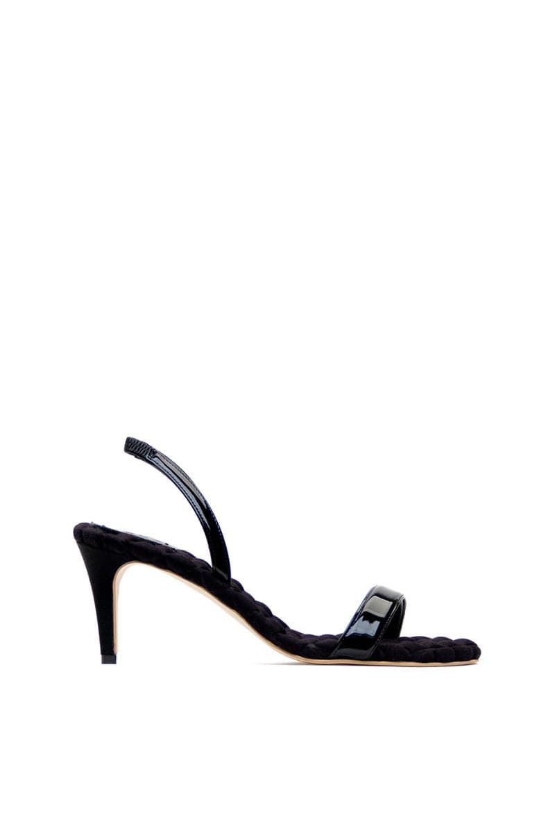CLAUDIA BLACK PATENT-EFFECT SLINGBACK SANDALS