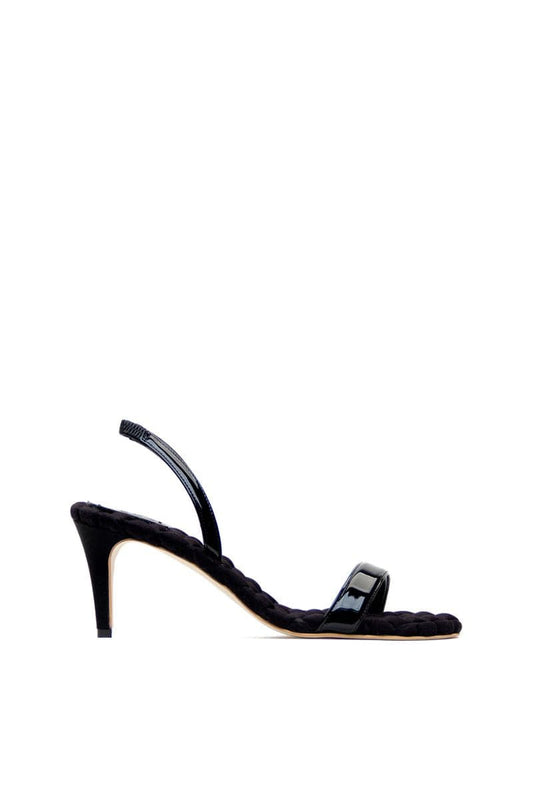CLAUDIA BLACK PATENT-EFFECT SLINGBACK SANDALS