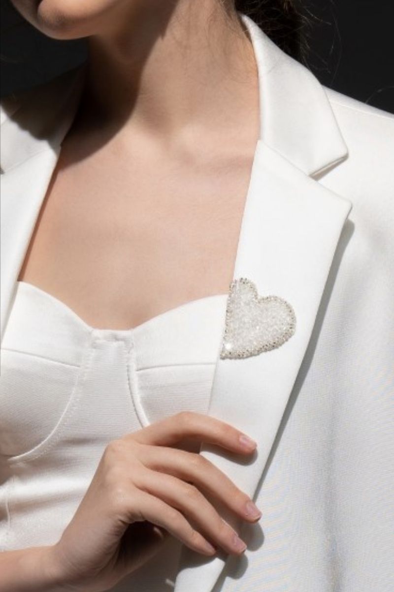 WHITE KIERA TAFFETA FEATHER BLAZER SET