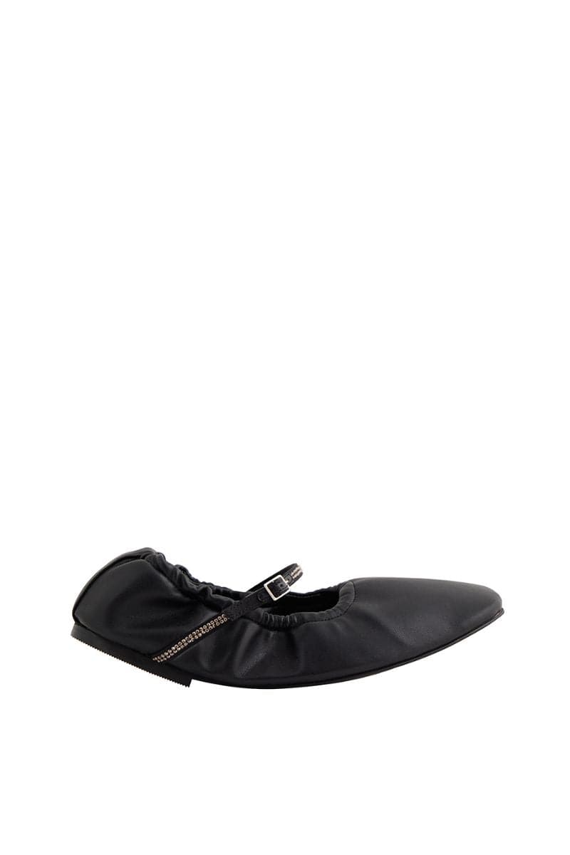 AURORA SILVER CRYSTAL BLACK NAPPA-EFFECT BALLERINA FLATS