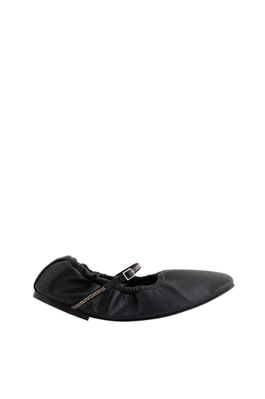 AURORA SILVER CRYSTAL BLACK NAPPA-EFFECT BALLERINA FLATS