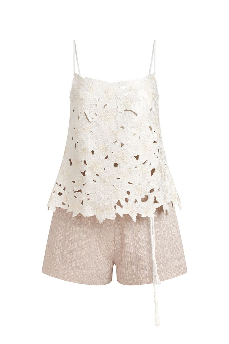 LA ARENA WHITE AND BEIGE OUTFIT SET
