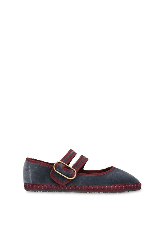 MATILDA FLATS IN GRAY WITH BURGUNDY PIPING