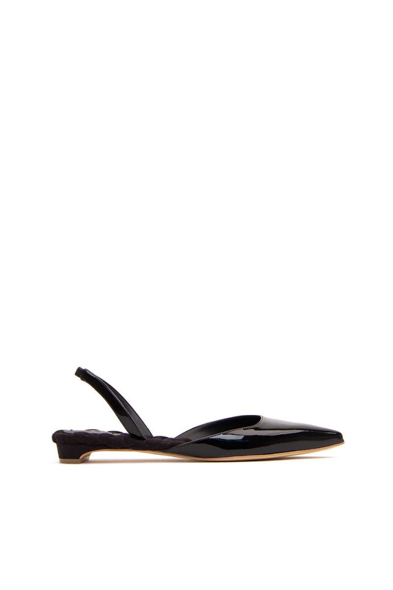 JACKIE BLACK PATENT-EFFECT SLINGBACK FLATS